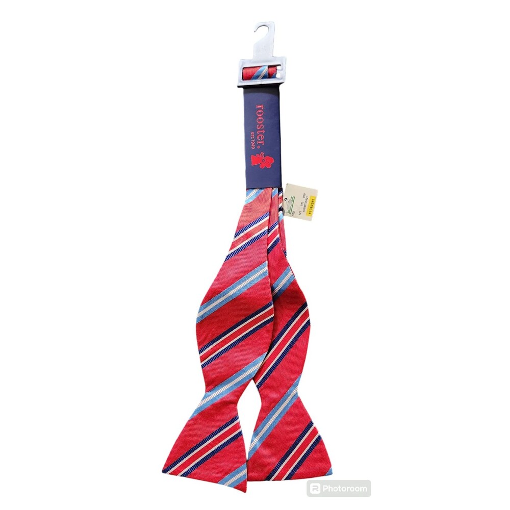 Rooster Bow Tie Silk Red White Blue Striped NEW WITH TAG